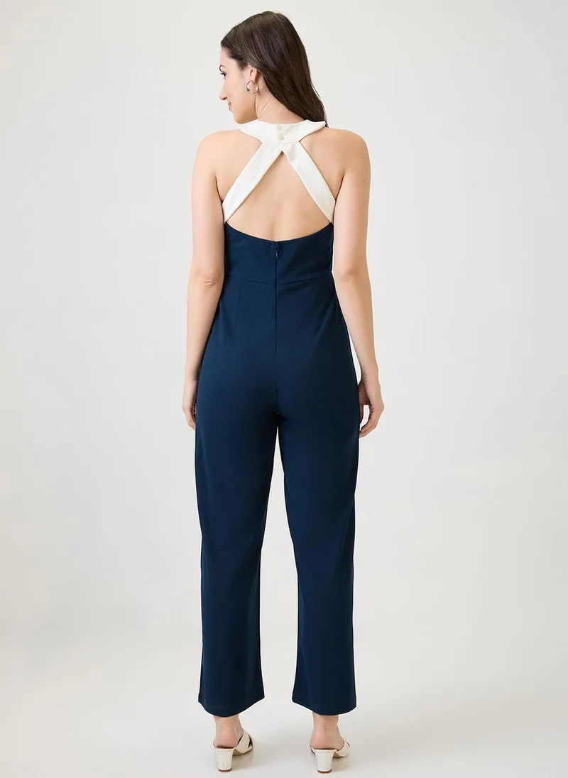 globus Navy Blue Globus Women Navy Blue Halter Style Back Neck Party Jumpsuit for Women | Best Price UAE